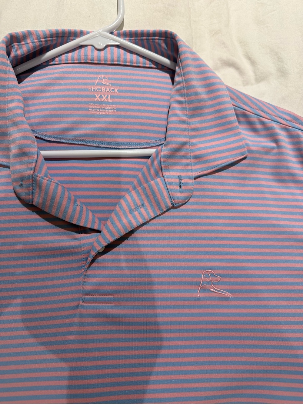 Rhoback Men's Pink and Light Blue Striped Polo